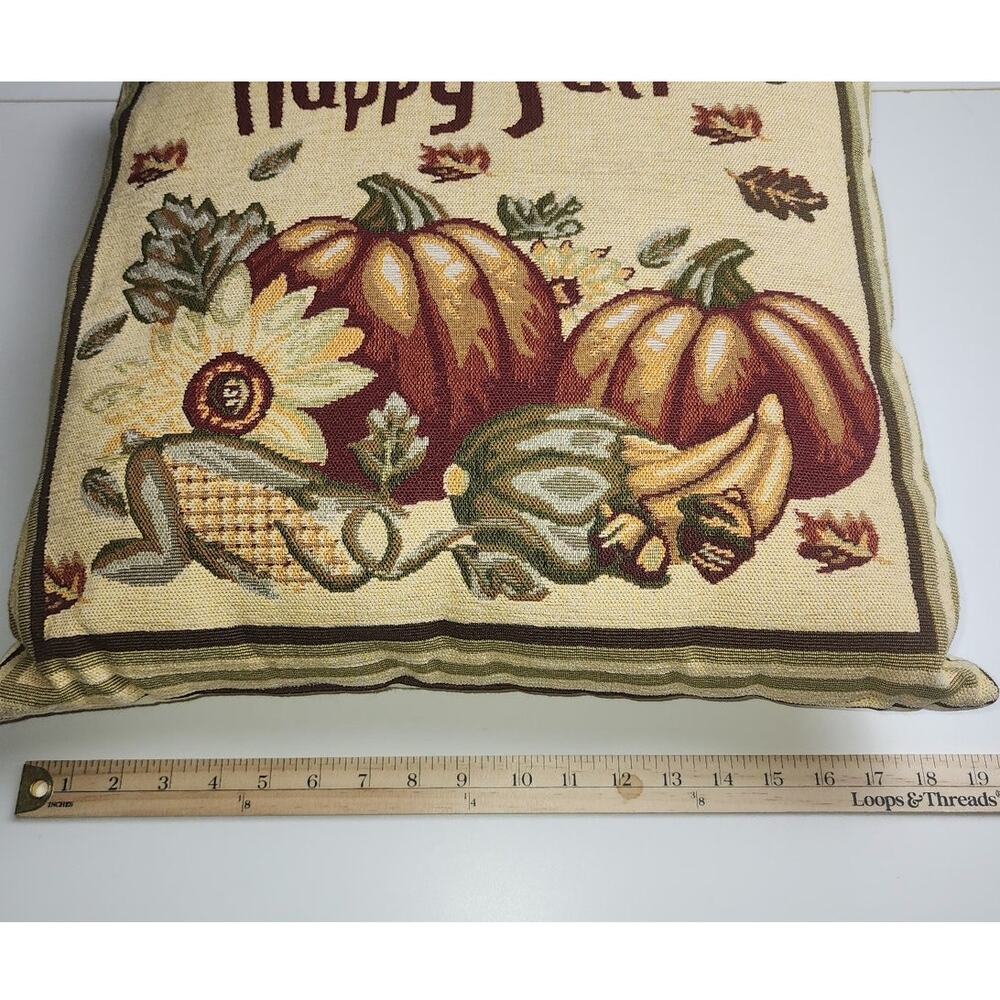 Happy Fall Pillow Pumpkin's Leaves and Sunflower Tapestry Holiday Autumn 20x12 - Picture 8 of 9
